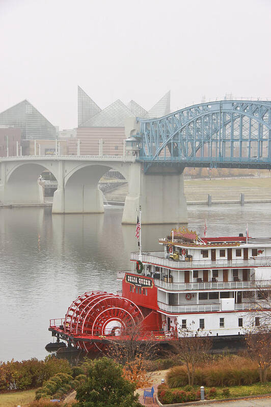 Market Street Bridge Art Print featuring the photograph Foggy Chattanooga by Tom and Pat Cory