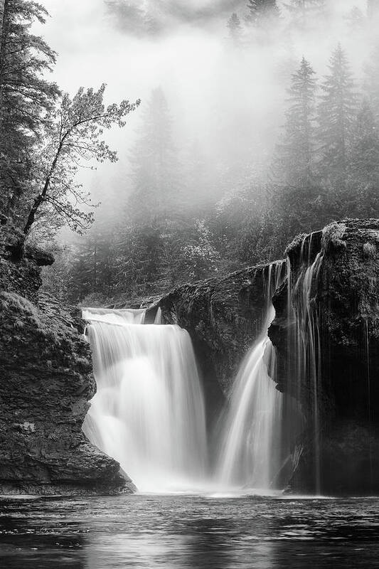 Waterfall Art Print featuring the photograph Foggy Falls Monochrome by Darren White