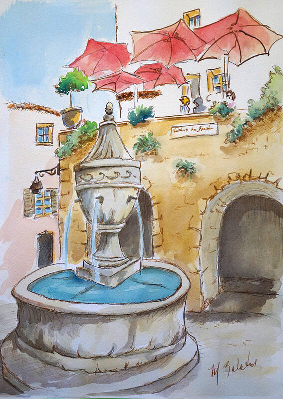 Fountain Art Print featuring the painting Fountain at St Paul de Vence by Marilyn Zalatan