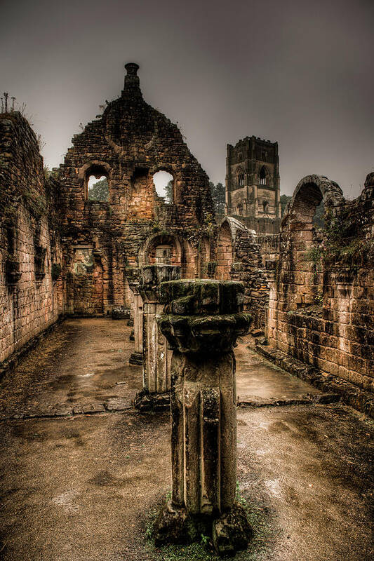 Europe Art Print featuring the photograph Fountains Abbey in Pouring Rain by Dennis Dame