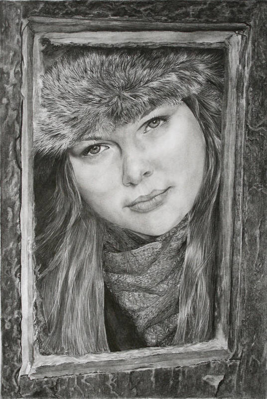 Graphite Art Print featuring the drawing Framed - after Maureen Killaby by Mary Beglau Wykes