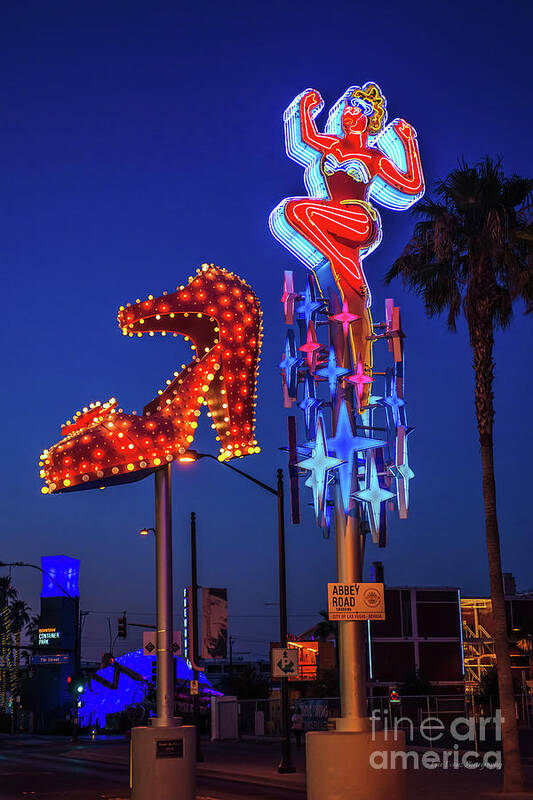 Lucky Lady Art Print featuring the photograph Fremont Street Lucky Lady and Ruby Slipper Neon Signs by Aloha Art