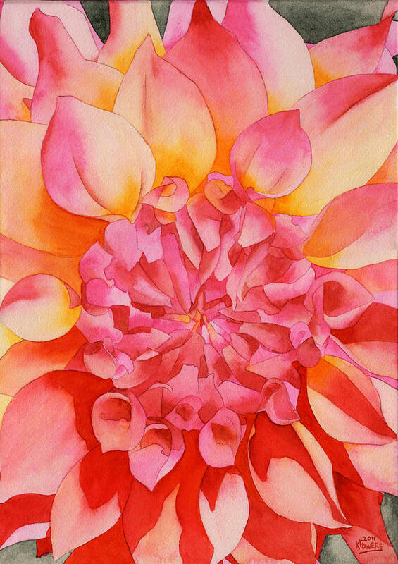 Watercolor Art Print featuring the painting Friendship Dahlia by Ken Powers