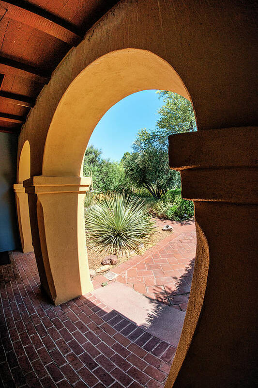 San Jose De Tumacacori Art Print featuring the photograph Garden View, Visitor's Center, Mission San Jose de Tumacacori by Michael Newberry