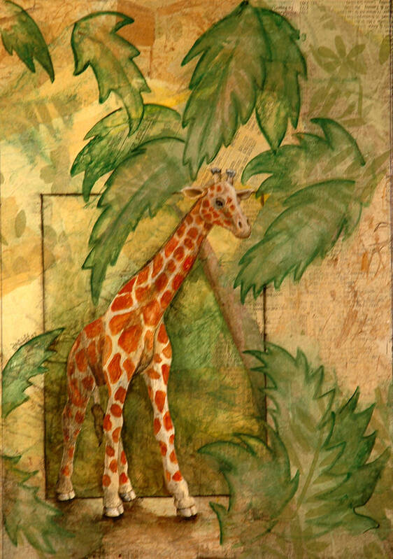 Giraffe Art Print featuring the painting Giraffe Takes a Stroll by Sandy Clift