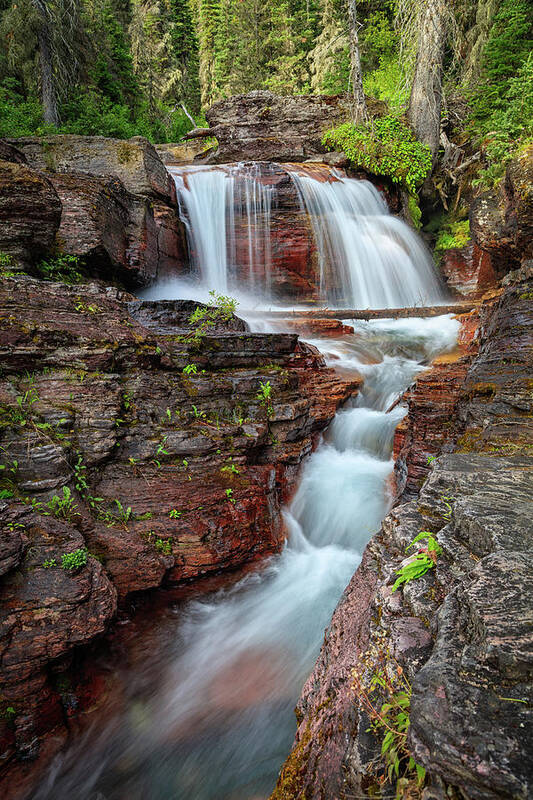 Landscape Art Print featuring the photograph Glacier National Park Waterfall 2 by Andres Leon