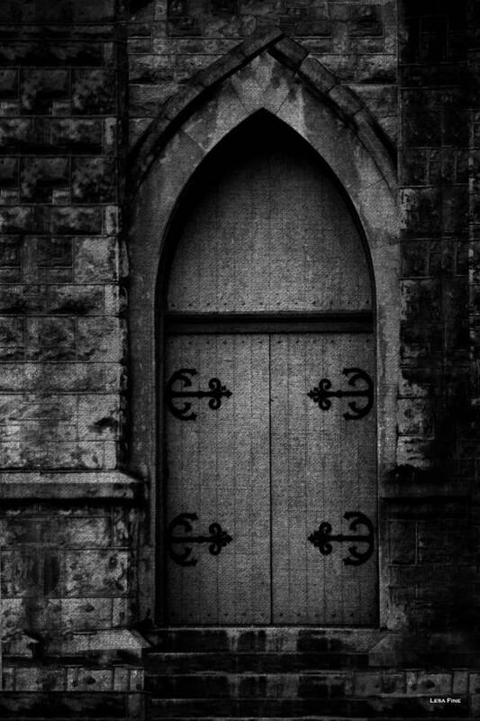 Door Art Print featuring the photograph Gothic Door Memphis Church BW by Lesa Fine