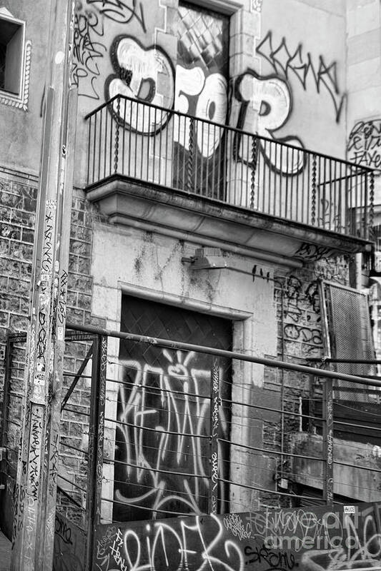 Barcelona Art Print featuring the photograph Graffiti La Rambia Spain Blk Wht by Chuck Kuhn