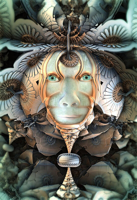 Sciencefiction Scifi Grunge Dystopian Fractal Fractalart Steampunk Mandelbulb3d Mandelbulb Art Print featuring the digital art Green Eyes by Hal Tenny