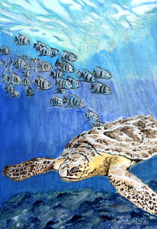 Sea Turtle Art Print featuring the painting Green Sea Turtle by Thomas Hamm