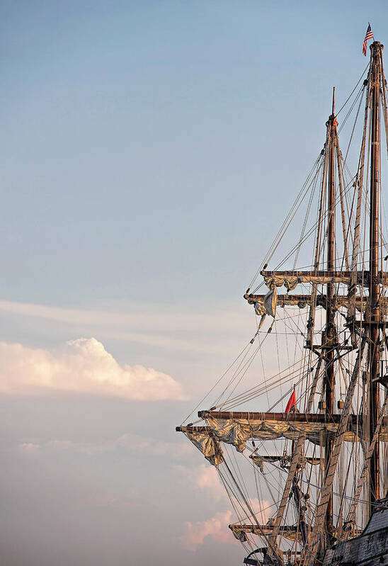 Tall Ship Art Print featuring the photograph Half Sail by Deborah Penland