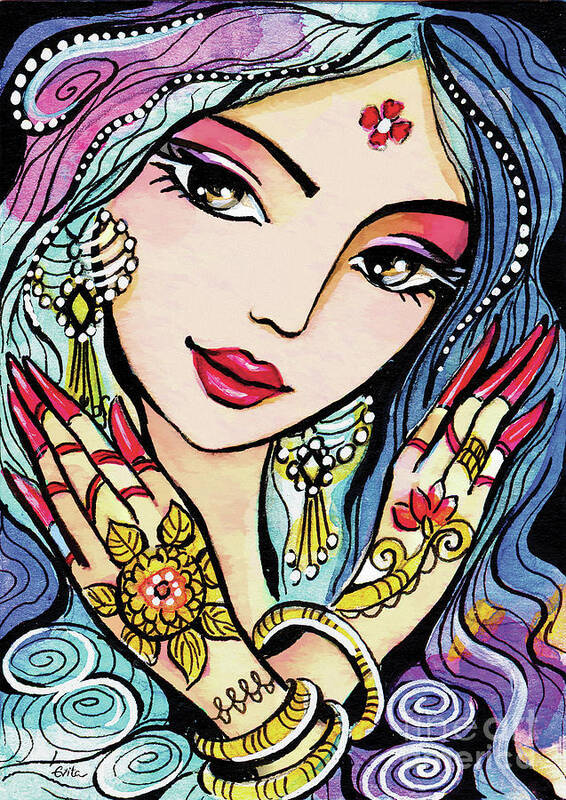Indian Woman Art Print featuring the painting Hands of India by Eva Campbell
