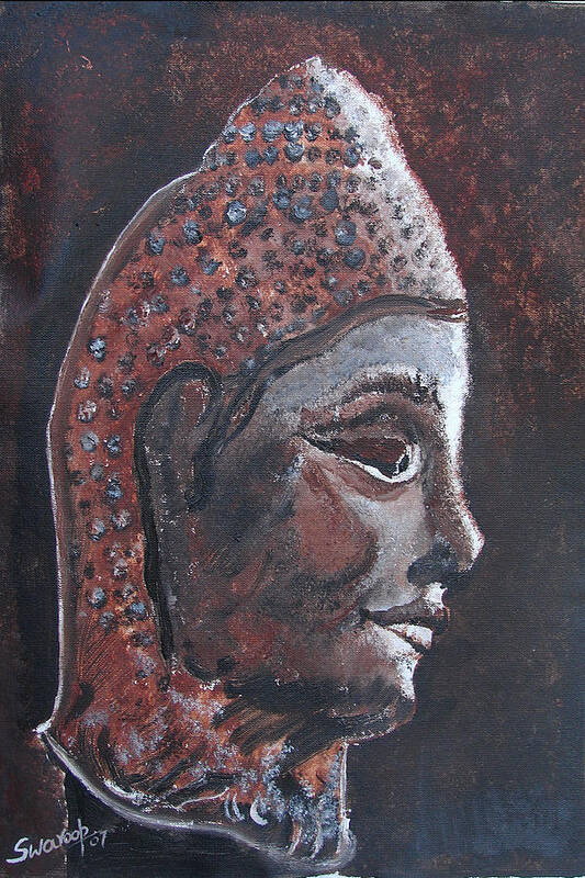 Paintings In Acrylics And Oils On --- Indian Saints Art Print featuring the painting Head Of Buddha by Anand Swaroop Manchiraju