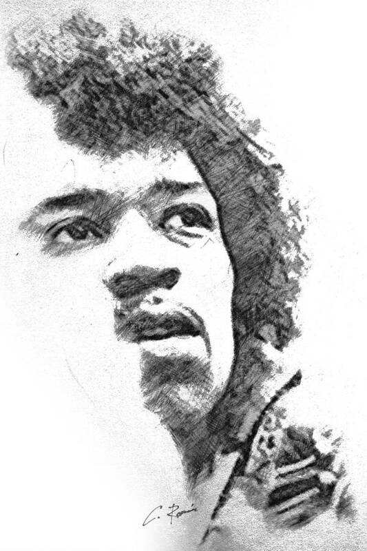 Jimmi Art Print featuring the drawing Hendrix by Charlie Roman