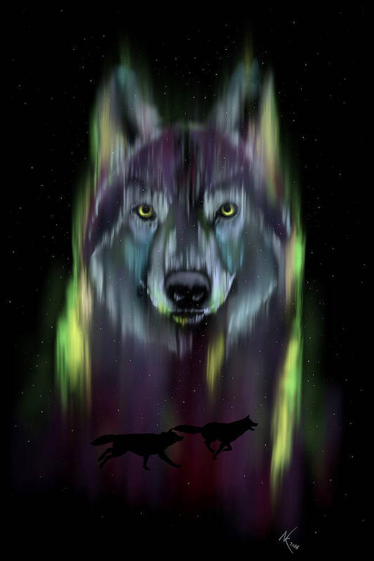 Wolf Art Print featuring the digital art Her Eyes Were Like Twin Moons by Norman Klein