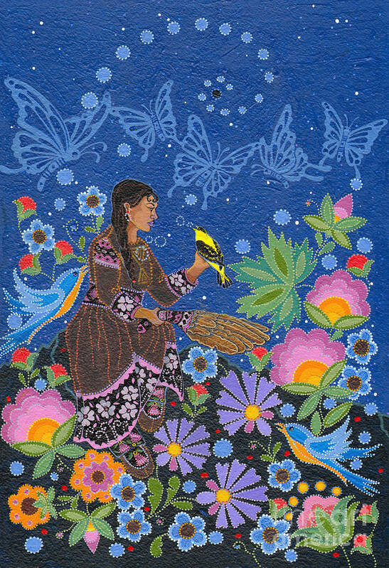 Native Women Art Print featuring the painting Hole In the Sky's Daughter by Chholing Taha