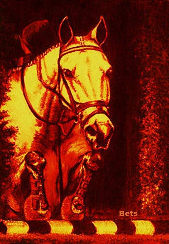 Horse Art Print featuring the painting Horse Painting Jumper NO FAULTS reds by Bets Klieger