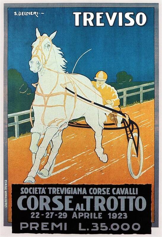 Corse Al Trotto Art Print featuring the painting Horse Racing Course in Treviso Italy - Vintage Illustrated Poster for Corse al Trotto Exposition by Studio Grafiikka