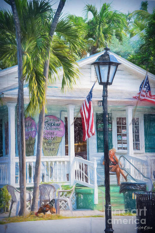 Tropical Art Print featuring the digital art Ice Cream in Key West by Linda Olsen