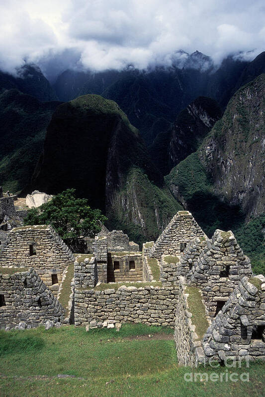 Machu Picchu Art Print featuring the photograph Inca Houses at Machu Picchu and Urubamba Canyon by James Brunker