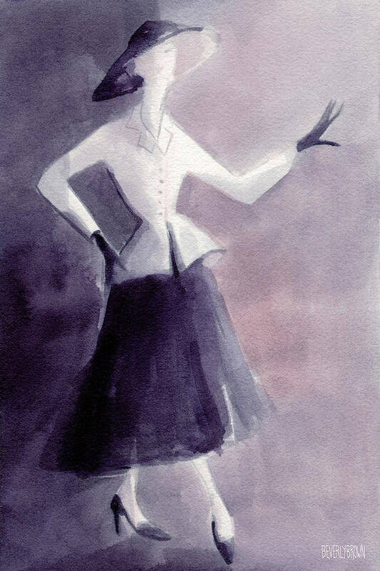 Fashion Art Print featuring the painting Inspired by Christian Dior Fashion Illustration Art Print by Beverly Brown Prints