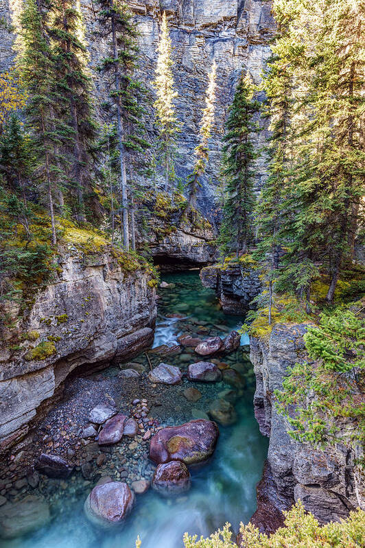 Maligne Canyon Art Print featuring the photograph Into the Heart of Maligne Canyon by Pierre Leclerc Photography