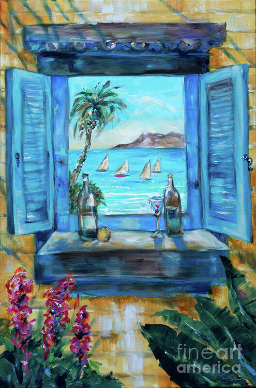 Island Art Print featuring the painting Island Bar Blue by Linda Olsen
