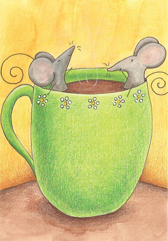 Mice Art Print featuring the painting Join Me in a Cup of Coffee by Christy Beckwith