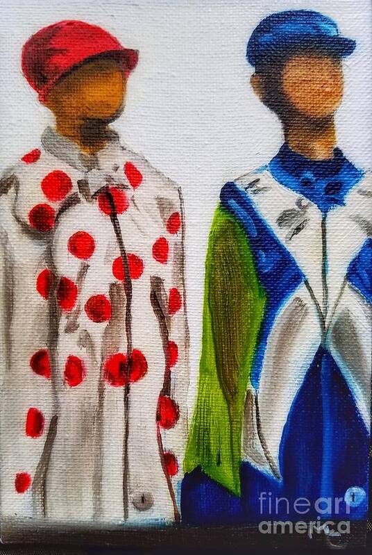 Jockeys Art Print featuring the painting Kentucky Derby Jockey Mannequins by Mary Capriole