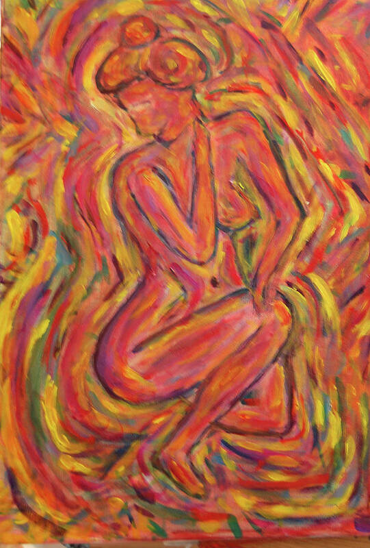 Nude Art Print featuring the painting Kneeling nude by Carolyn Donnell