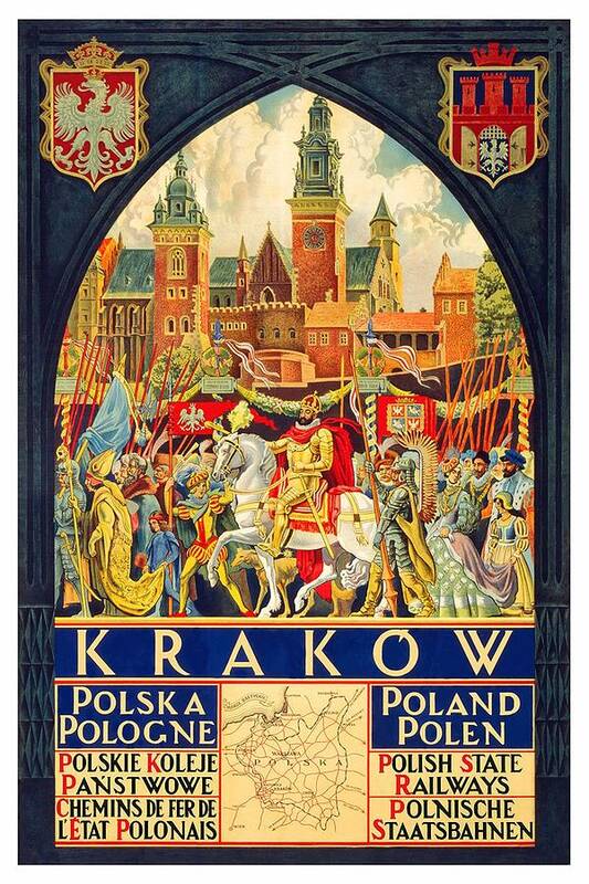 Krakow Art Print featuring the painting Krakow Poland - Vintage Travel Poster by Studio Grafiikka