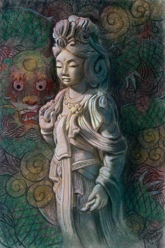 Kuan Yin Art Print featuring the painting Kuan Yin Dragon by Sue Halstenberg