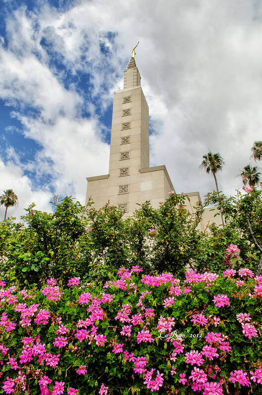 Lds Temple Photography Art Print featuring the photograph LA Temple Pink by La Rae Roberts