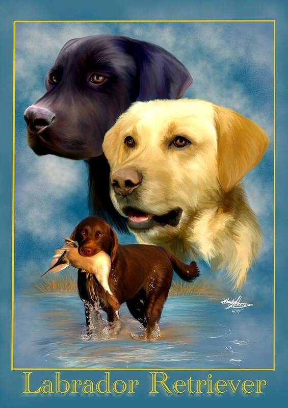 Labrador Retriever Art Print featuring the painting Labrador Retriever with name logo by Becky Herrera