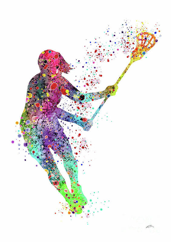 Lacrosse Art Print featuring the digital art Lacrosse Girl Player Sports Art Print Watercolor Print Girl's Lacrosse illustration Lacrosse Art by White Lotus
