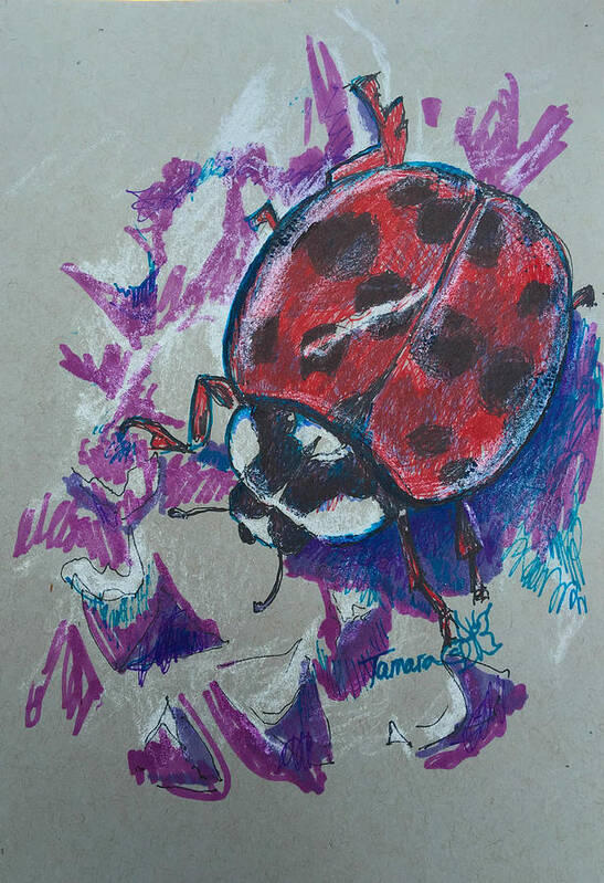 Tamara Kulish Art Print featuring the painting Ladybug on a Wall by Tamara Kulish