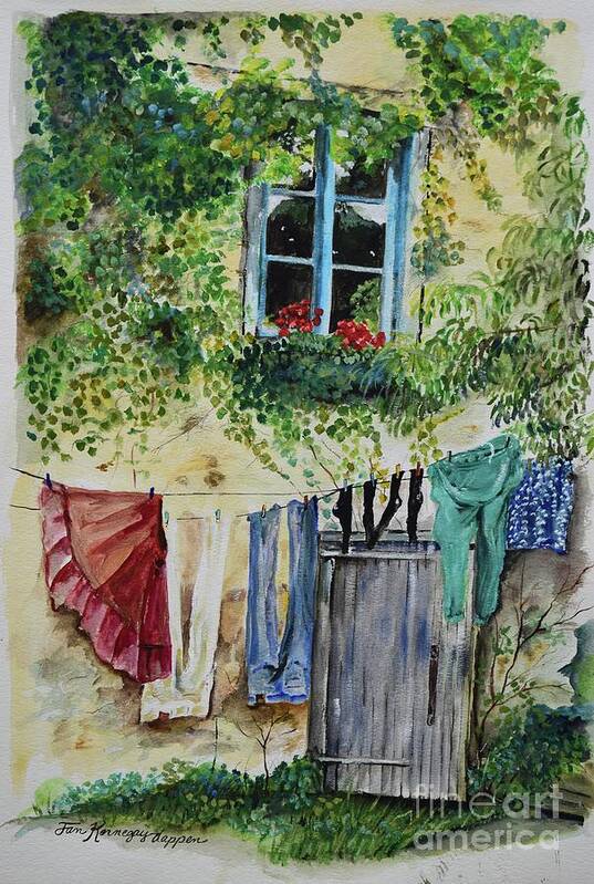 Laundry Art Print featuring the painting Laundry Day in France by Jan Dappen