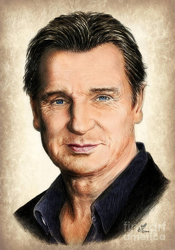 Liam Neeson Art Print featuring the painting Liam Neeson colour ver 2 by Andrew Read