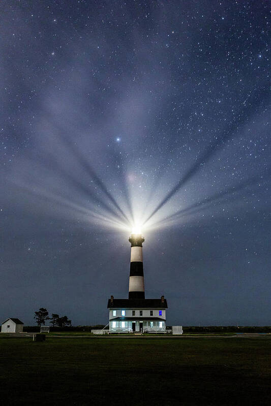 Bodie Island Lighthouse Art Print featuring the photograph Lighting the Stars by Paul Malcolm