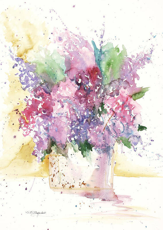 Stoneware Vase Art Print featuring the painting Lilac Explosion by Sandra Strohschein