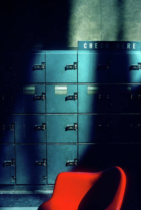 Lockers Art Print featuring the photograph Lockers and Red Chair by Bud Simpson