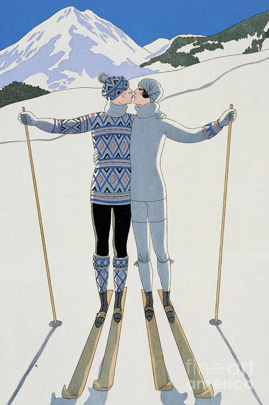 Winter: Lovers In The Snow Art Print featuring the painting Lovers in the Snow by Georges Barbier