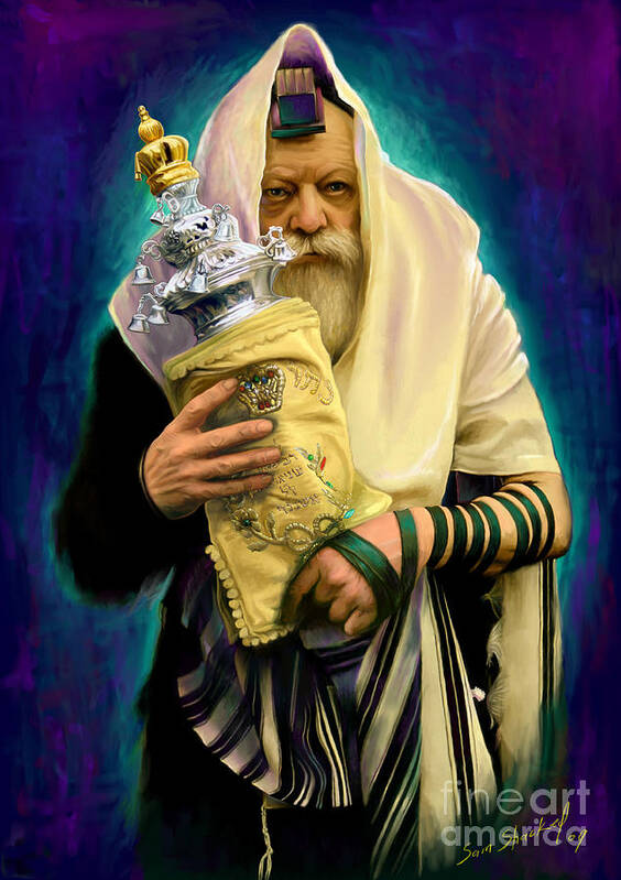 Lubavitcher Art Print featuring the painting Lubavitcher Rebbe with torah by Sam Shacked