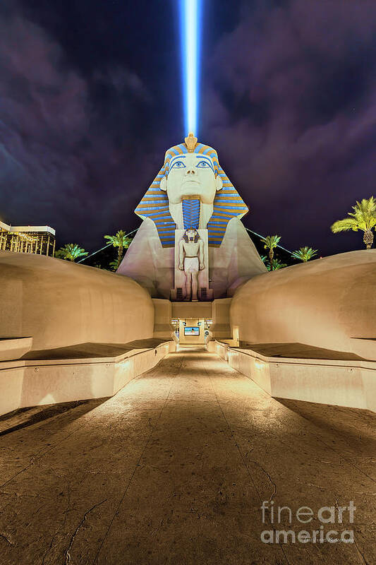 Luxor Art Print featuring the photograph Luxor Casino Egyptian Sphinx Las Vegas Night by Aloha Art