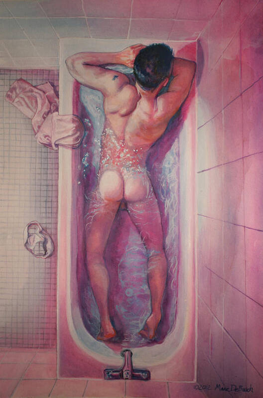 Male Nude Art Print featuring the painting Man in Bathtub #1 by Marc DeBauch