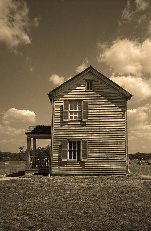 America Art Print featuring the photograph Manassas Battlefield Farmhouse Sepia by Frank Romeo