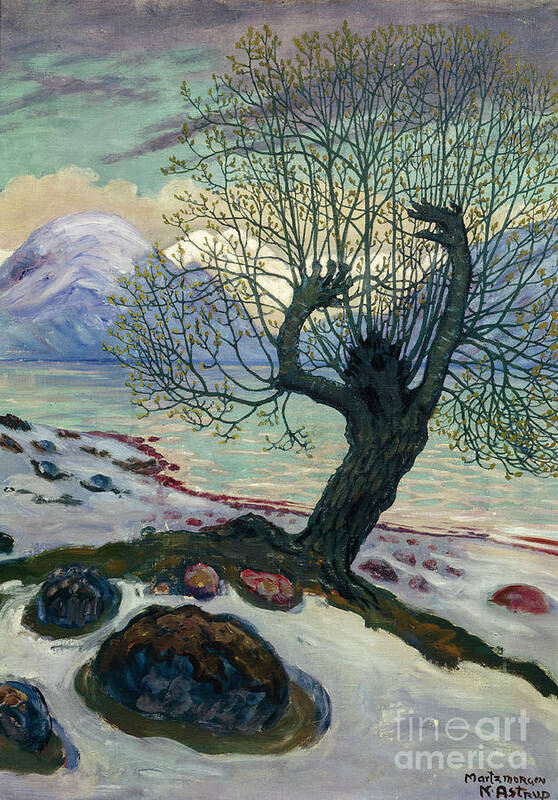 Nikolai Astrup Art Print featuring the painting March morning, spring night and sallow man by Nikolai Astrup