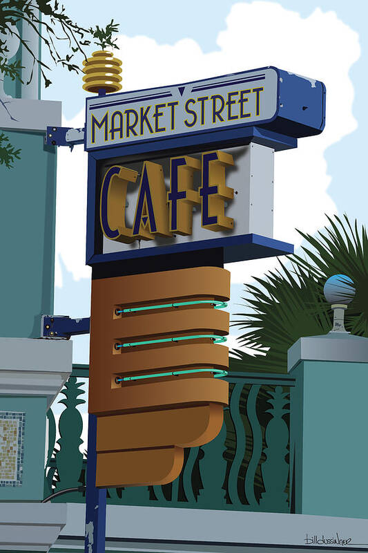 Cafe Art Print featuring the digital art Market Street Cafe by Bill Dussinger