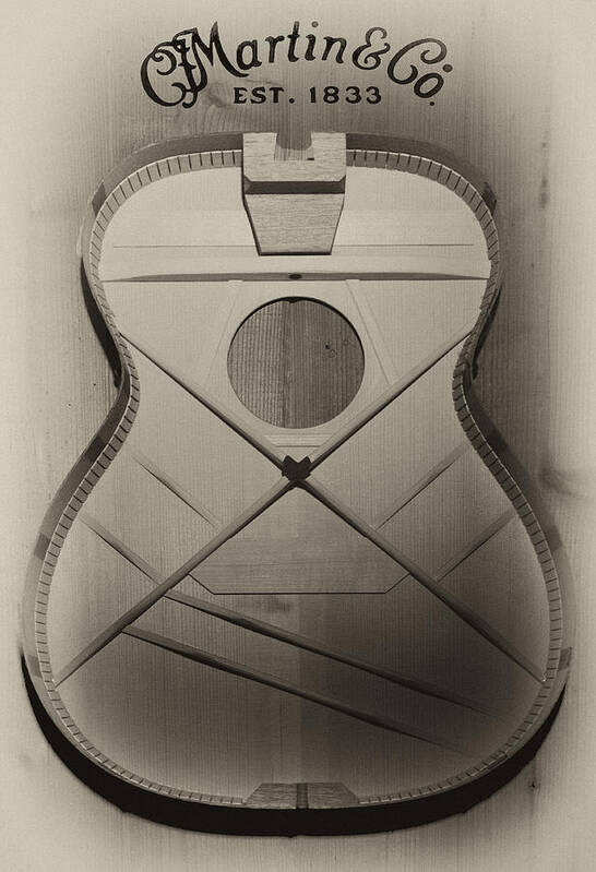 Martin Guitar Art Print featuring the photograph Martin Guitar - No Guts No Glory in Sepia by Bill Cannon