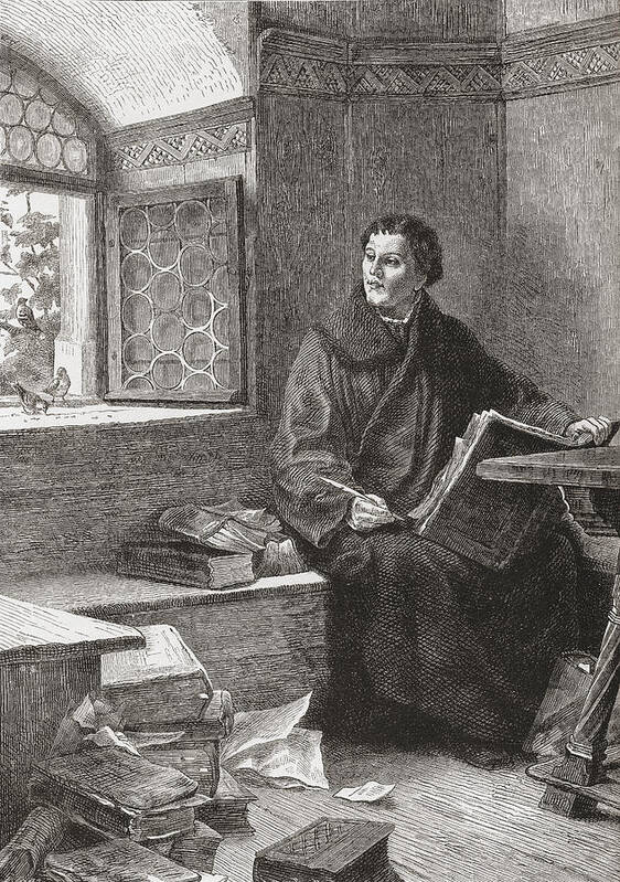 Luther Art Print featuring the drawing Martin Luther Translating The Bible At by Vintage Design Pics